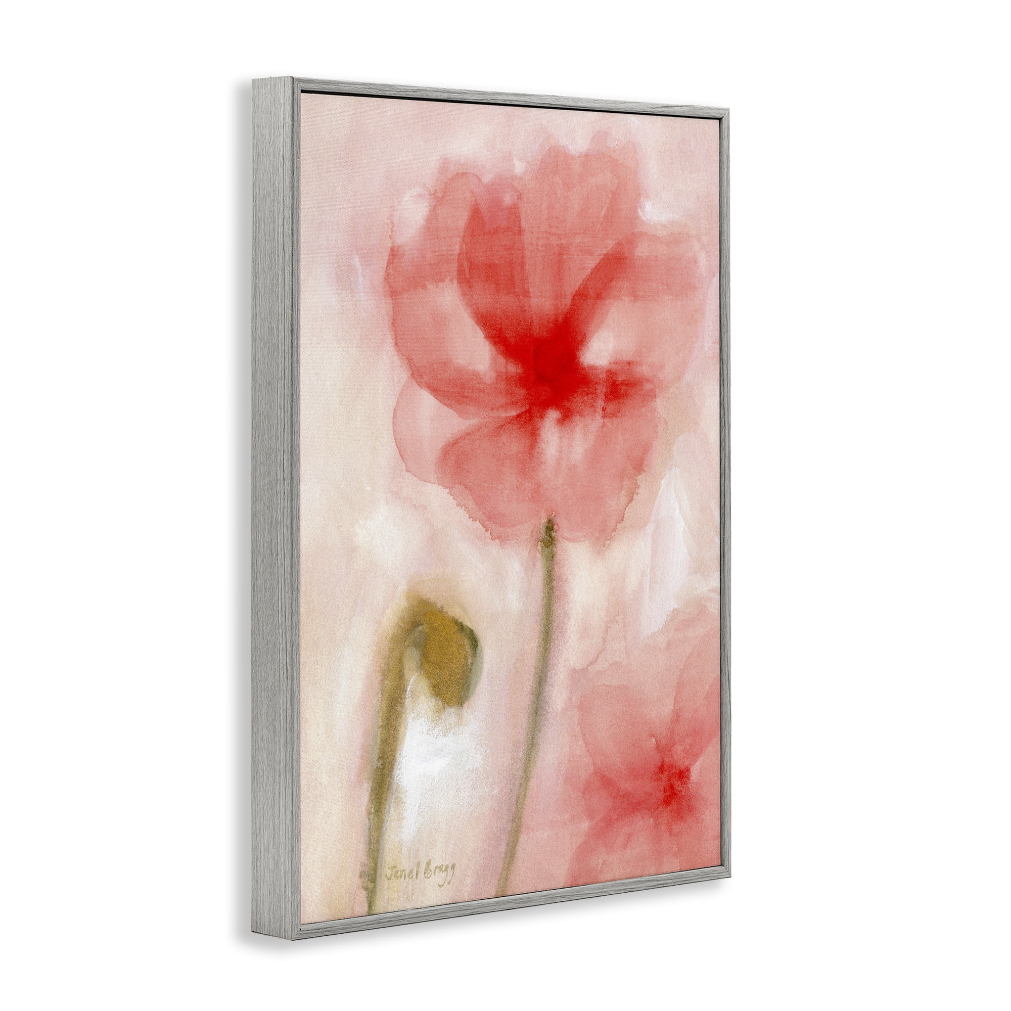 Stupell Industries Abstract Pink Bloom Botanical & Floral Painting Gray Framed Art Print Wall Art, 16 x 24