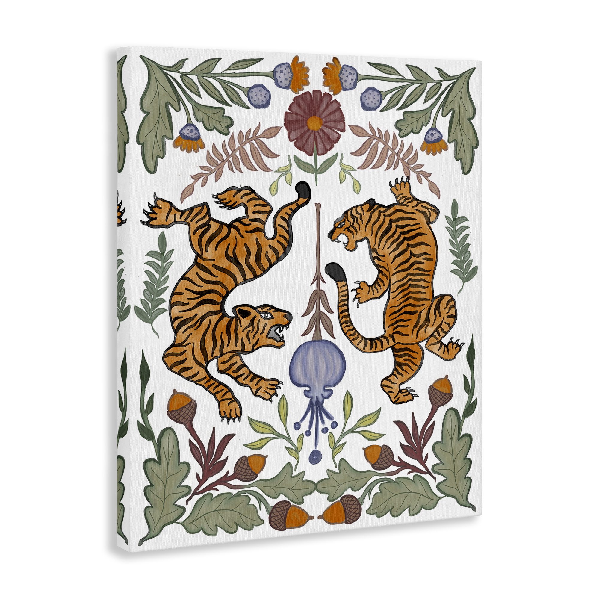Stupell Industries Mirrored Plants with Tigers Animals Painting Wrapped Canvas Art Print Wall Art, 30 x 40