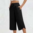 thumbnail image 2 of Kinrui Wide Leg Womens Capri Pants High Waisted Split Crop Yoga Pants Summer Casual Lightweight Drawstring Capris Black 2XL, 2 of 9
