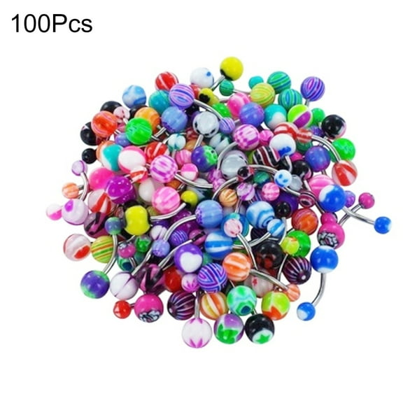 100Pcs Mixed Color Ball Belly Button Navel Rings Barbell Body Piercing Jewelry