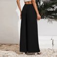 thumbnail image 7 of QLEICOM Women's Wide Leg Pants Casual Trousers Straight Leg Drawstring Elastic High Waist Loose Comfy Trousers with Pockets Black M, US Size 6, 7 of 7