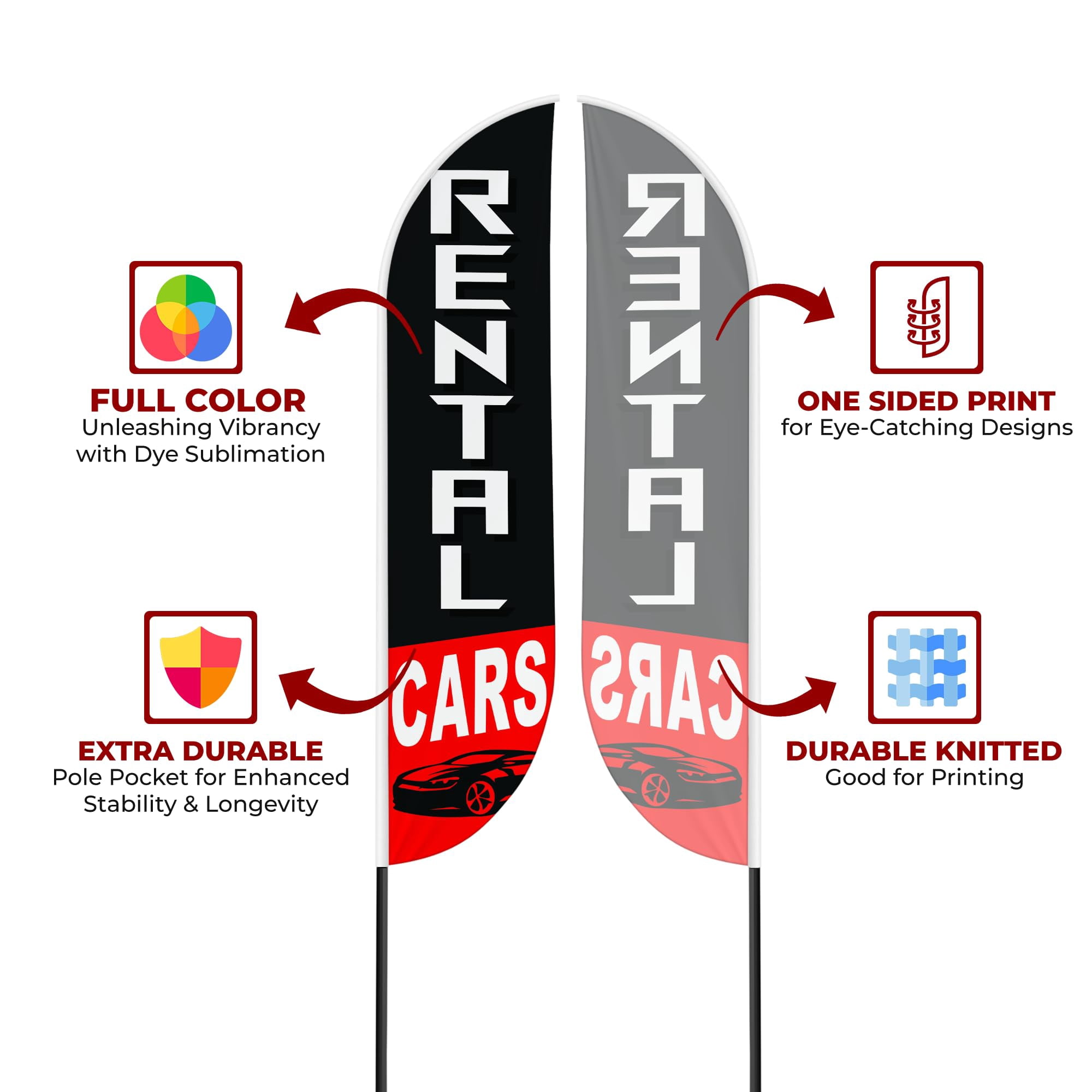 Rental Cars Sign feather flag Pole kit for Outdoor by Mavis Printing | 15 FEET Long Polyester Outdoor Banner Flag Pole Mount Easy Hang | HD Print Swooper Flags to Advertise Car Business