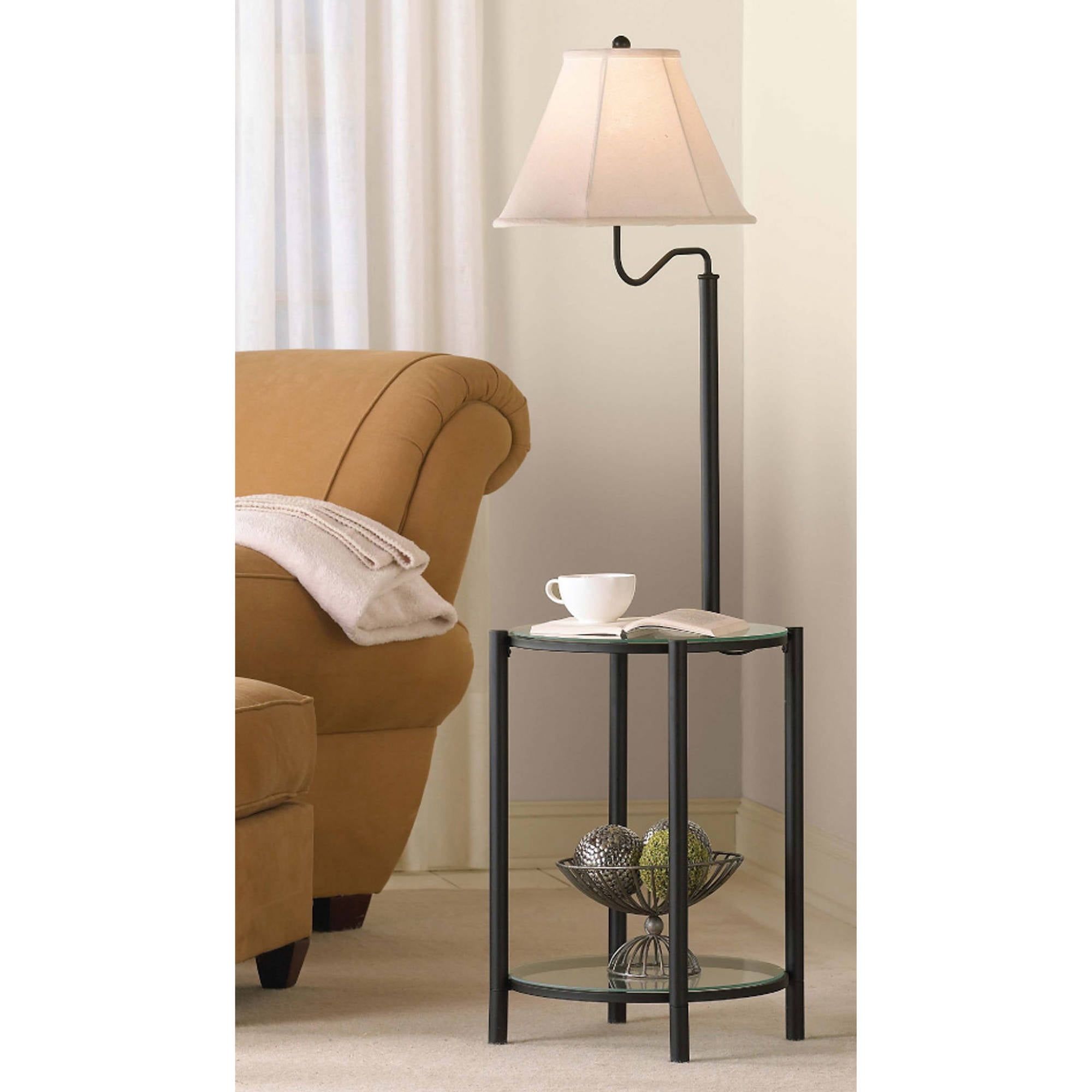 Mainstays Glass End Table Floor Lamp, Matte Black, CFL Bulb Included