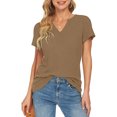 thumbnail image 4 of MRULIC shirts for women Women's Summer Fashion Knit Short Sleeve Tunic Top V-neck Loose Shirt Women Shirts Brown + M, 4 of 9
