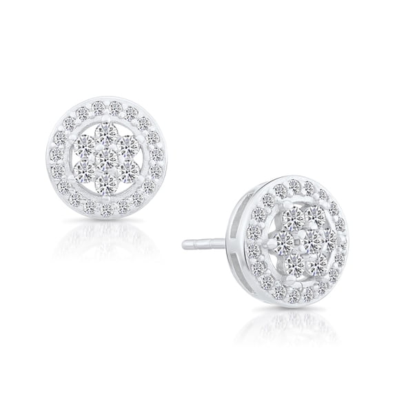 Tilo Jewelry 925 Sterling Silver Stud Earrings with Halo Design & Cubic Zirconia CZ Stones for Women & Unisex