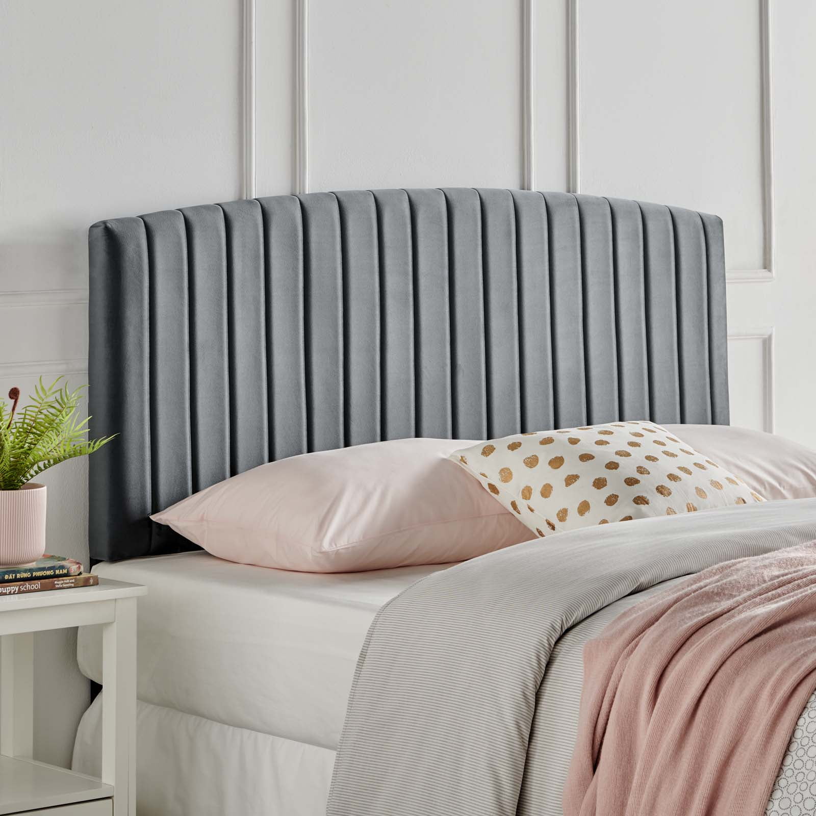 Rebecca Performance Velvet King / California King Headboard in Charcoal