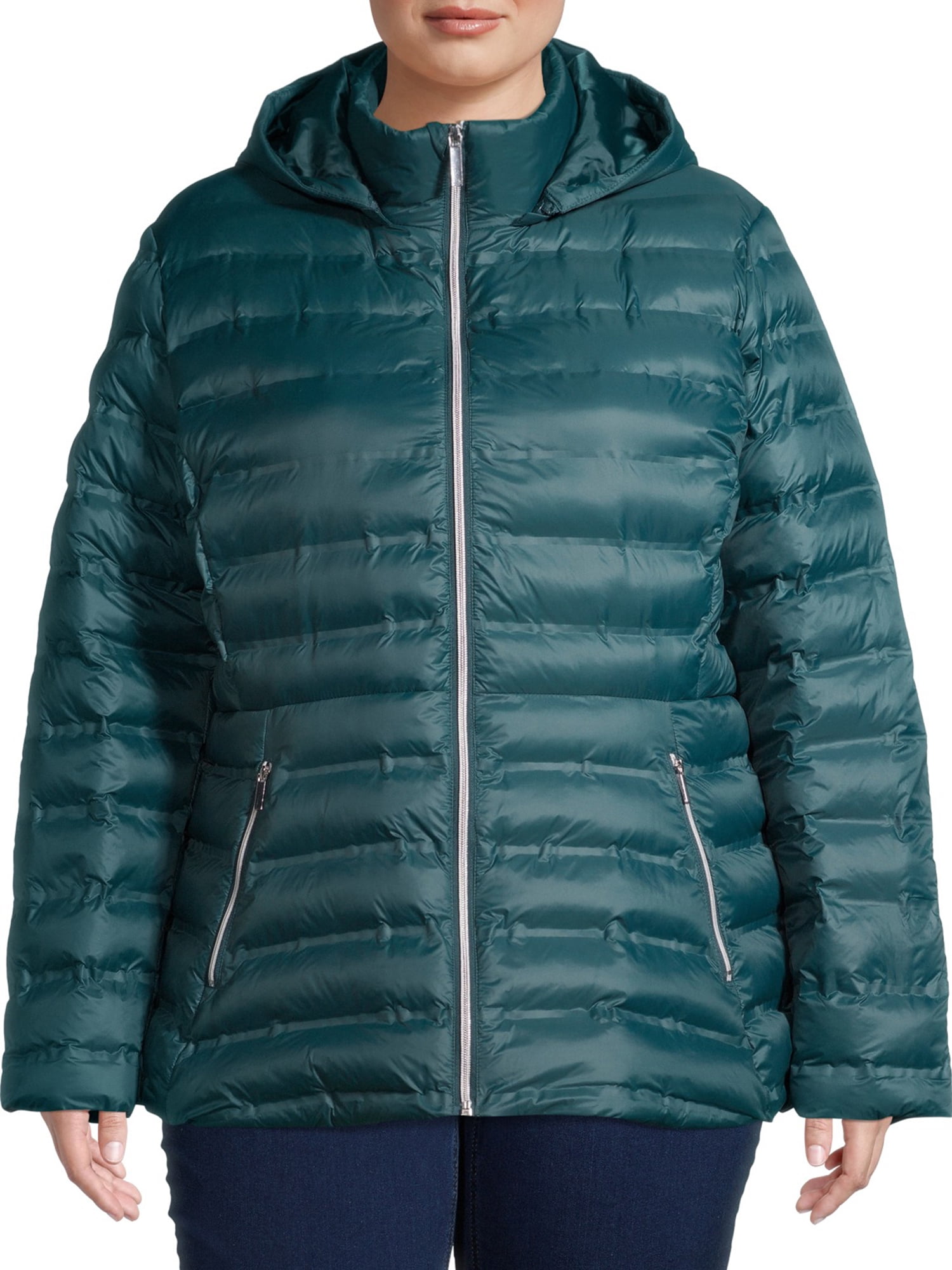 Time and Tru Women's Plus Size Packable Puffer Jacket with Hood ...