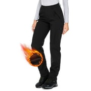 Asfixiado Women's Fleece Lined Snow Pants Water Repellent Insulated Softshell Pants Outdoor Snow Ski Pant Winter Warm Hiking Trousers Black