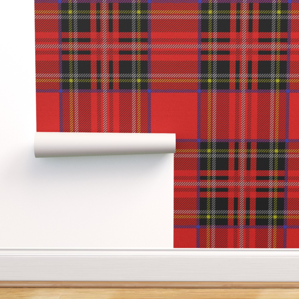 Removable Water-Activated Wallpaper Plaid Tartan Stewart Red Christmas