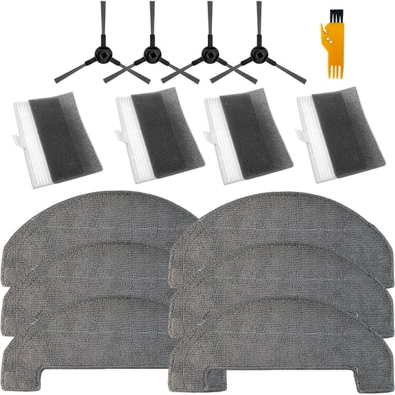 15 Pack Accessories Set Kit for Dreame for Mova E20/ E20 PLUS Vacuum Cleaner Replacement Spare Part (4 Side Brush 4 HEPA Filter 6 Mop Pad 1 Cleaning Brush)