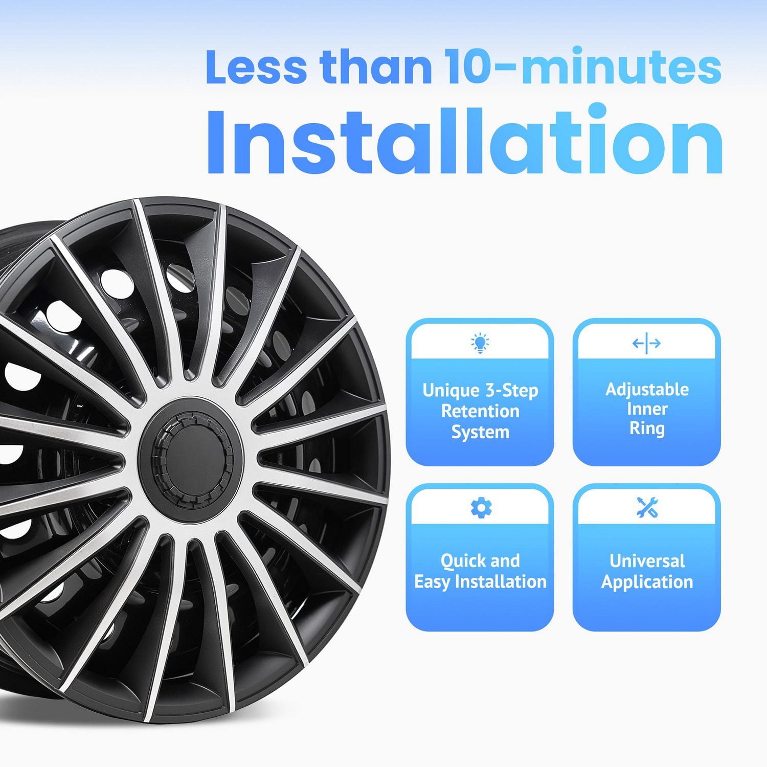 Alpena 17" Austin Wheel Covers, Silver & Black, set of 4