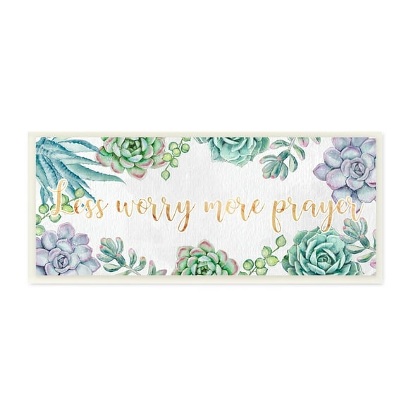 Stupell Industries Less Worry More Prayer Blooming Succulent Plants Botanical & Floral Painting Unframed Art Print Wall Art, 7 x 17