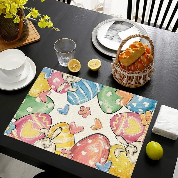Manteles Individuales de Pascua con Diseños de Conejitos y Pollitos. Ideales para Decorar La Mesa de La Cocina o El Comedor.