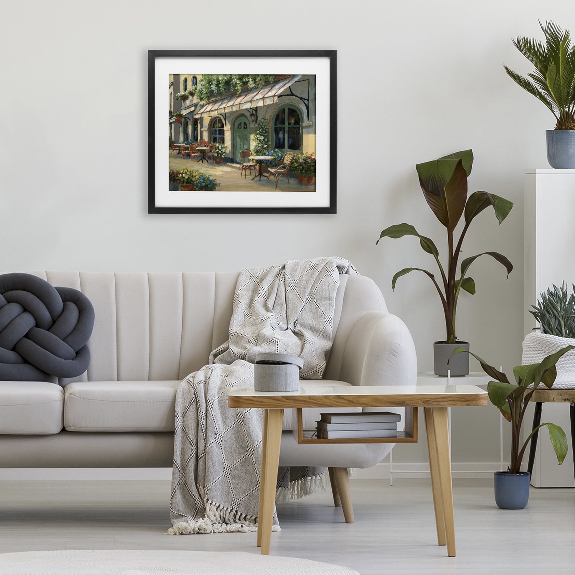 Stupell Industries Cozy Cafe Sunlit Patio Black Framed Print Under Glass, design by Nan
