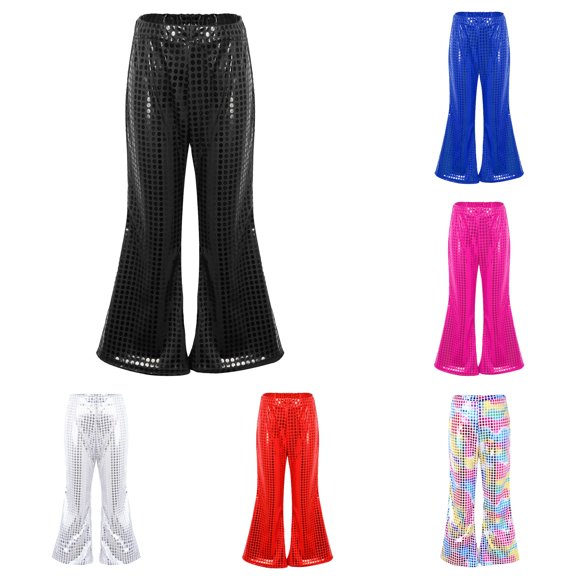 XAOFW Toddler Girls Boys Party Pants Casual Sequin Wide Leg Flared Toursers For Stage Performance Soft Bottoms 18-24 Months