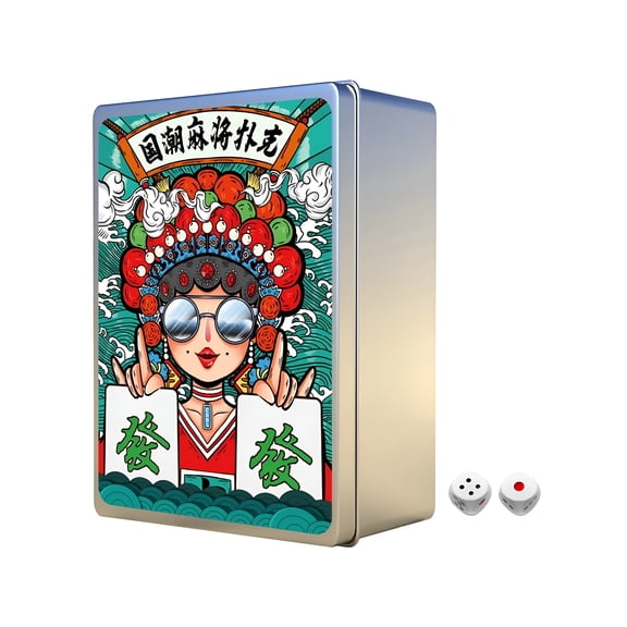 BESTSKY 144-Piece Chinese Mahjong Card Set, Waterproof Paper Tiles with Dice & Case, Portable Travel Board Game for Family & Outdoor