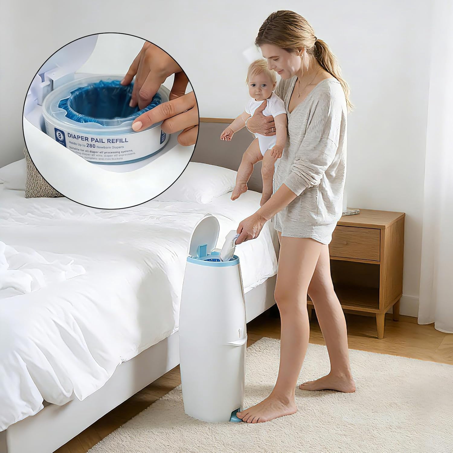 Diaper Pail Refill Bag, Suitable for Genie and Munchkin Diaper Buckets, with Odor Absorption Function, Each Roll Contains 1120 Count