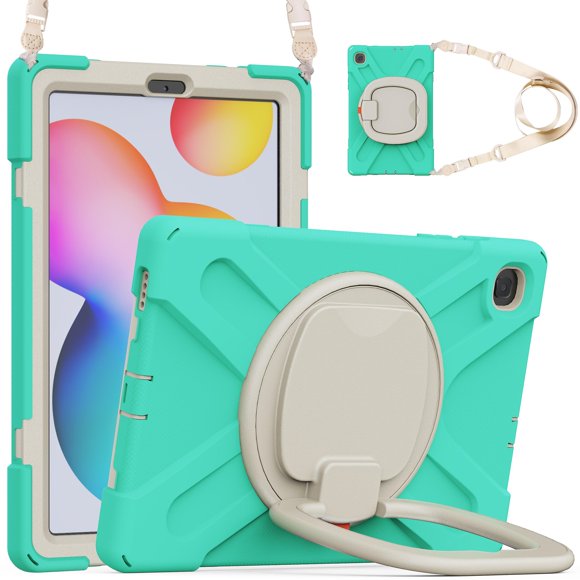 Colorful Case For Samsung Tab S6 Lite 10.4 Inch With Shoulder Strap, Big Adjustable Ring Stand, Shock Protection Cover