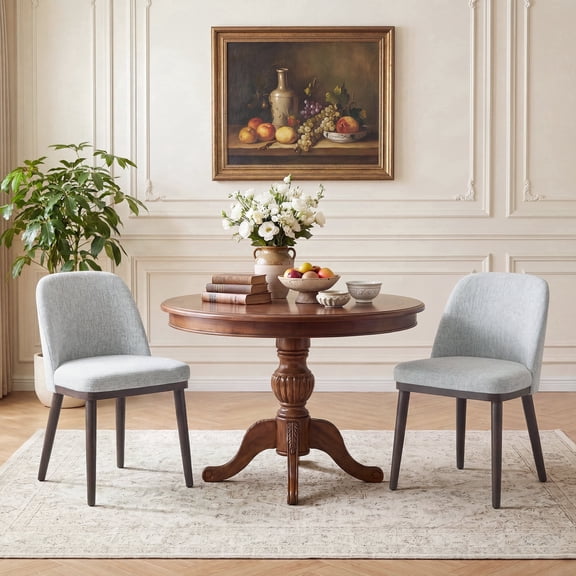 AFO Fabric Upholstered Dining Chairs Set of 2, Modern Padded Kitchen Chairs with Ergonomic Curved Back & Solid Wood Legs, For Dining Room & Kitchen, Beige