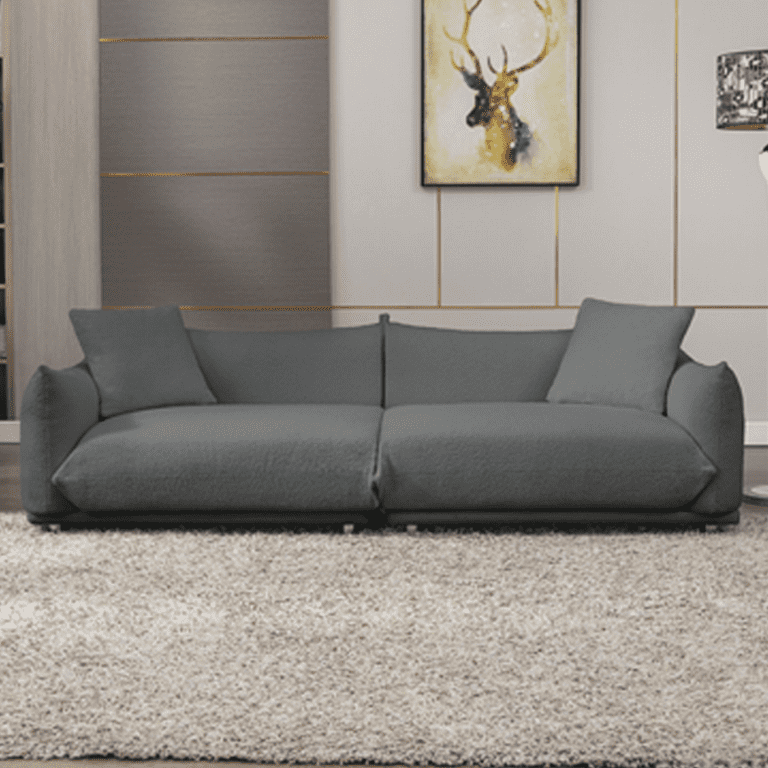 Magic Home 87.7 in. 3 Seat Sofa Gray Teddy Fabric Couch with 2 Pillows, Removable Back and Seat Cushions for Apartment Office