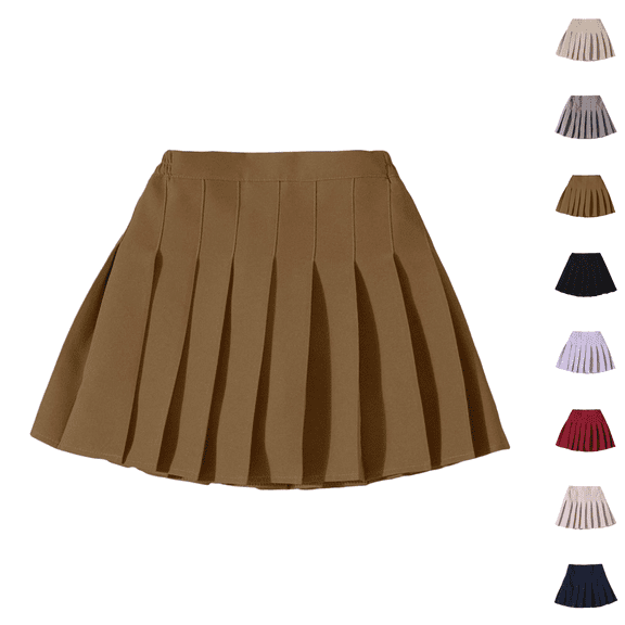 Girls Pleated Skirt with Shorts Tennis Skorts Solid School Uniform Skirts for Toddler/Big Kids Khaki 2-3Y(100)