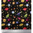 thumbnail image 1 of Soimoi Crepe Silk Fabric Spaceship,Star & Telescope Cartoon Fabric Prints by Yard 42 Inch Wide, 1 of 1