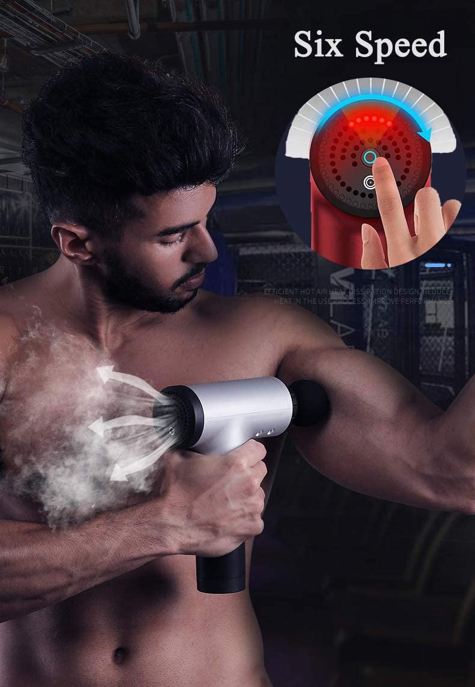 6 Speeds Massage Gun, Cordless Handheld Deep Tissue Muscle Massager, Chargeable Percussion Device Super Quiet (Black)