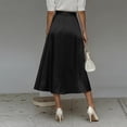 thumbnail image 4 of Morttic Women's Elegant Solid Color Silky Satin A-Line Midi Skirt – High Waist Flowy Swing Skirt with Hidden Side Pockets Black，S, 4 of 5