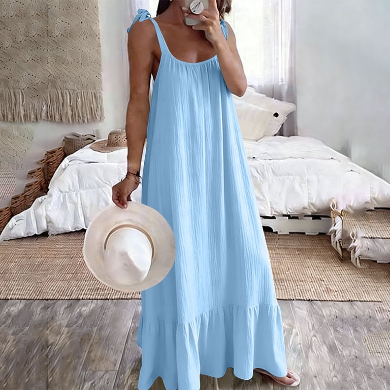 semi formal holiday dresses Asdoklhq Graduation Dress Holiday Dresses for Semi Formal Casual Sleeveless V-Neck Regular Pleated Sky Blue 2X, Women's, Size: 2XL