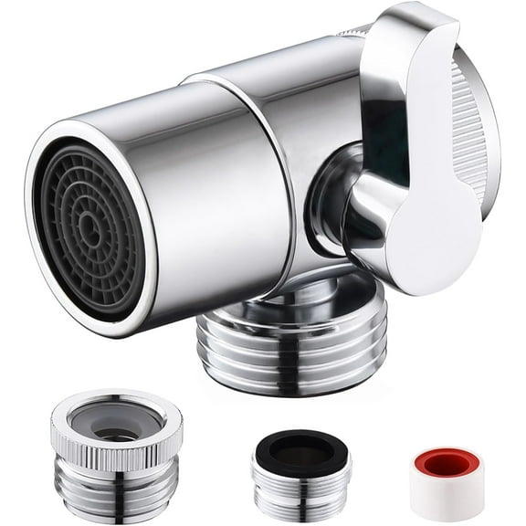 All Brass Faucet Diverter Valve with Aerator,Faucet Diverter Adapter for Sink Faucet Connection Shower Hose/Garden Hose/Portable Washing Machine Chrome