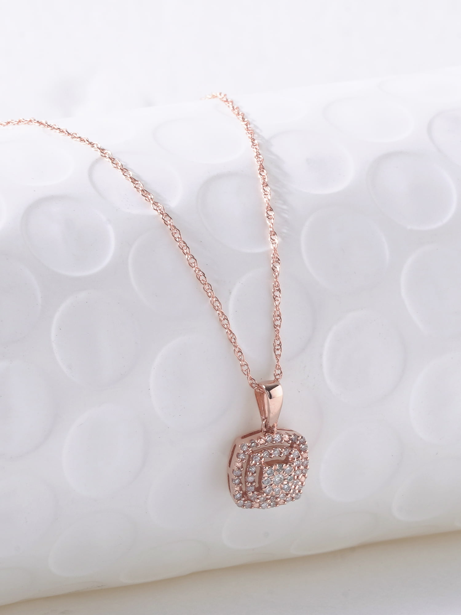 Imperial 1/8Ct TDW Diamond 10K Rose Gold Double Halo Pendant Necklace (I-J, I2)