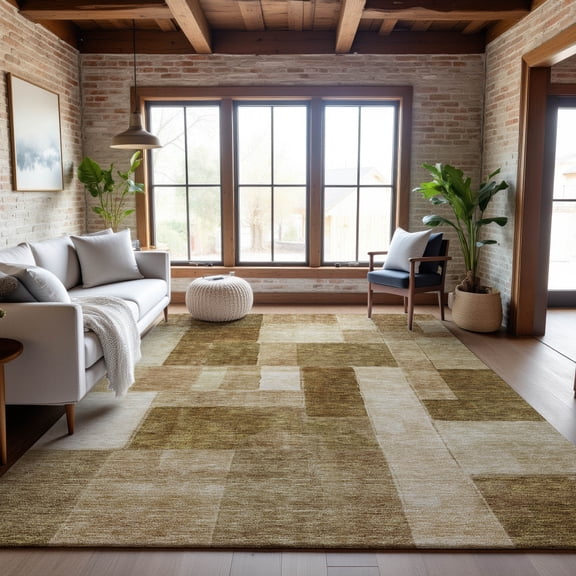 Addison Rugs Mayfield Premium Machine Washable Transitional Squares Terracotta Rectangle Rug, 10' x 14'