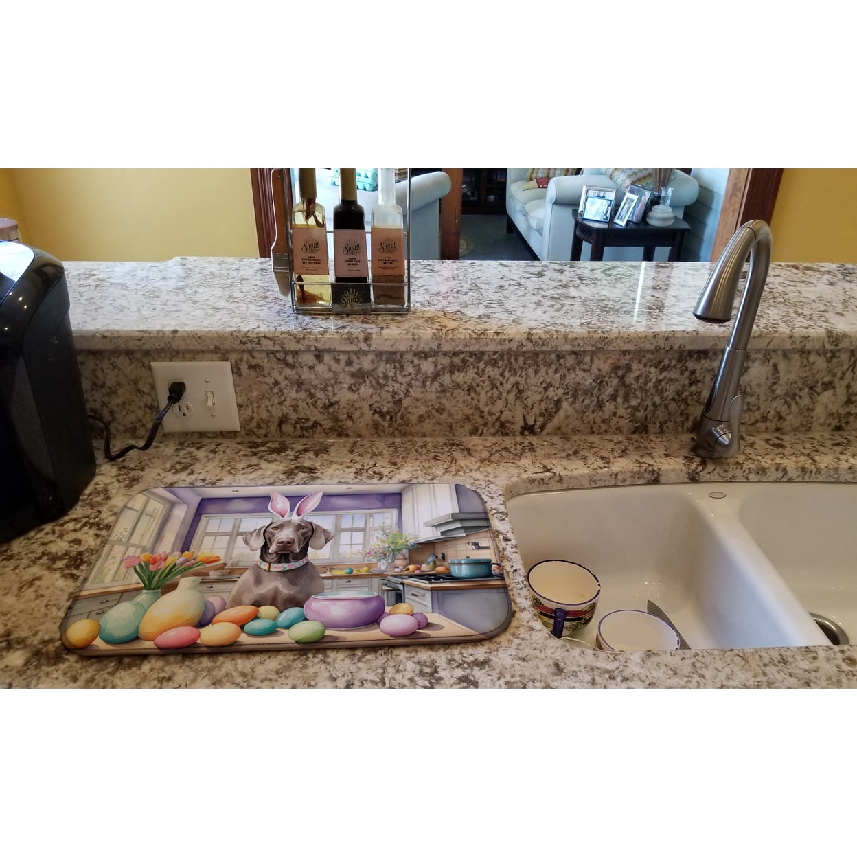 Decorating Easter Yorkshire Terrier Dish Drying Mat