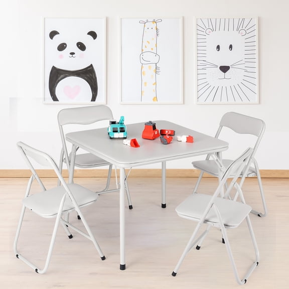 Folding Card Table and Chair Set, Upholstered Foldable Table and Chair Set, Small Foldable Square Activity Table Set for Eating, Reading, Playing