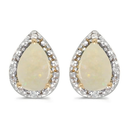 Diamond Shaped Table Jewels 14k Yellow Gold .42 ct Pear Shaped Opal 6x4mm Gemstone Teardrop .02 ct Diamond Accented Stud Earrings for Women ()