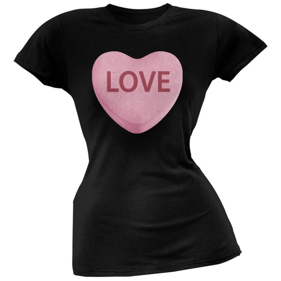 Pink Love Candy Heart Black Soft Juniors T-Shirt - Large