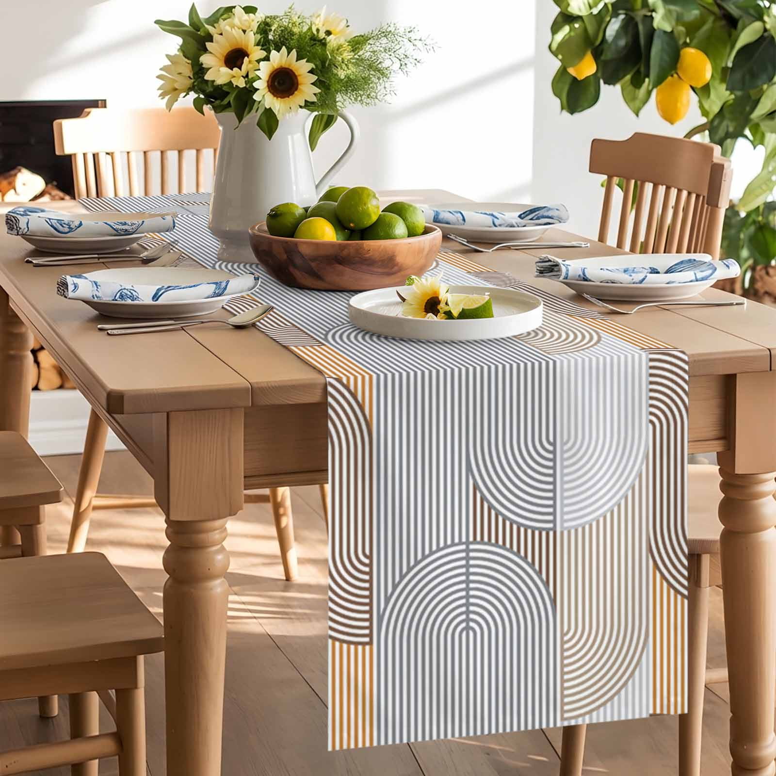Grey Stripes Abstract Geometric Table Runner 90 Inches Long, Gradient Lines Seamless Table Runners Tabletop Scarf Kitchen Dining Tables Decoration for Home Party Indoor Outdoor