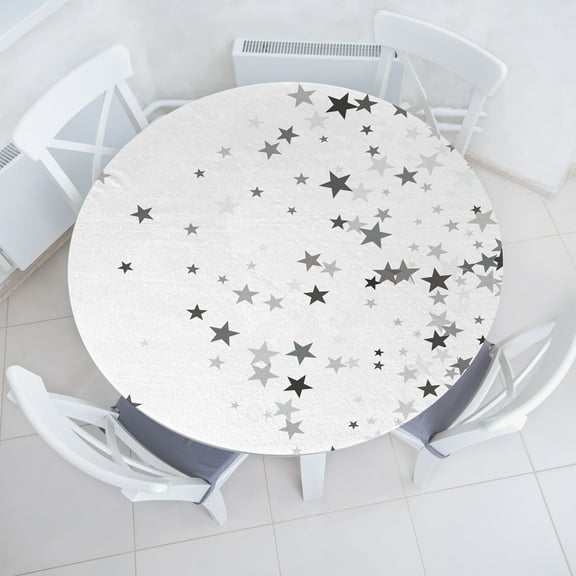 Ambesonne Stars Fitted Round Tablecloth, Grey Stars Celebration, 36"- 40" Diameter, Grey Pale Grey
