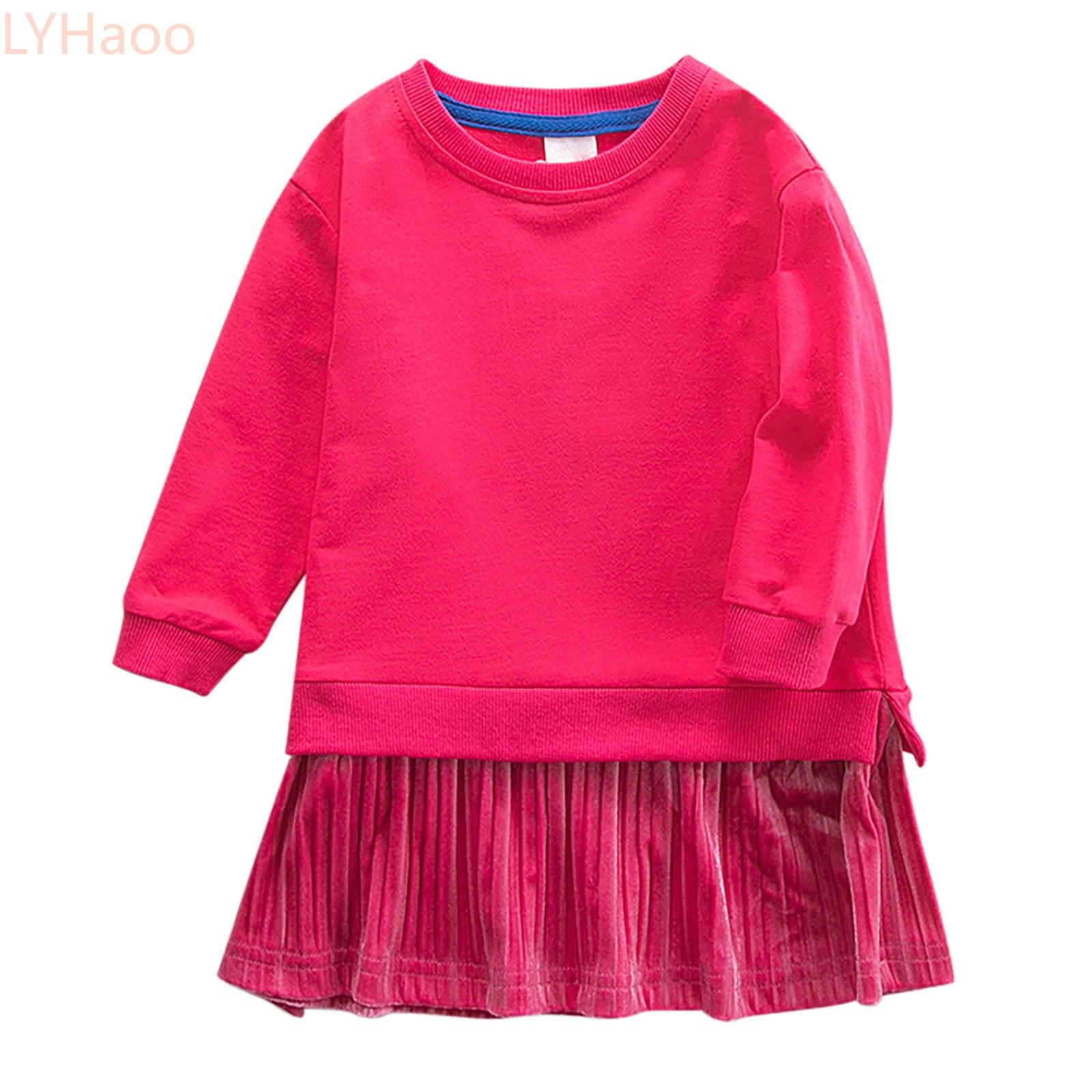 LYHaoo Girl s Solid Color Dress Sweater Cute Fashion Casual Dress Girls Casual Dresses Sizes 4-5 Years Pink