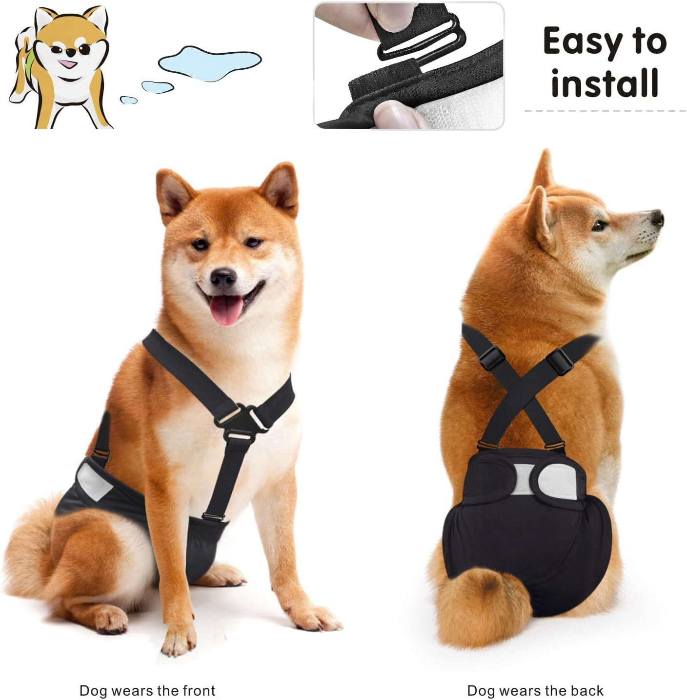 3 Pack Avont Washable Female Dog Diaper with Suspender, Reusable Girl Doggie Diapers for Small Medium Large Doggy in Heat Cycle Period Incontinence -S