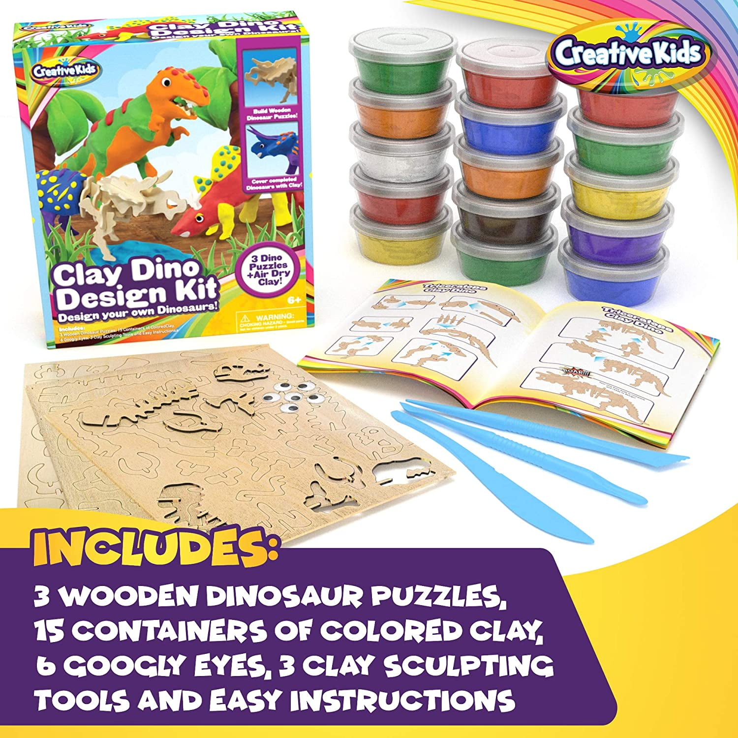 MISCY Clay Dinosaurs 3D Puzzles DIY Model Kits for Boys and Girls Ages 3+ Best Toys Projects Birthday Gifts Especially for Kids 6/7/8/9/10 Years Old Wood Dinosaur Arts Crafts Stegosaurus 