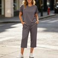 thumbnail image 2 of Zynoxe Womens Solid Color Lounge Sets Casual Crew Neck Short Sleeve Tops and Drawstring Capri Pants Tracksuit Sets Breathable Soft Two Piece Outfits, 2 of 7
