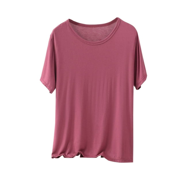 BLVB Womens Modal Sleep Shirts Comfy Loose Pajama Tops Round Neck Solid Color Short Sleeve Lounge Tee Shirts