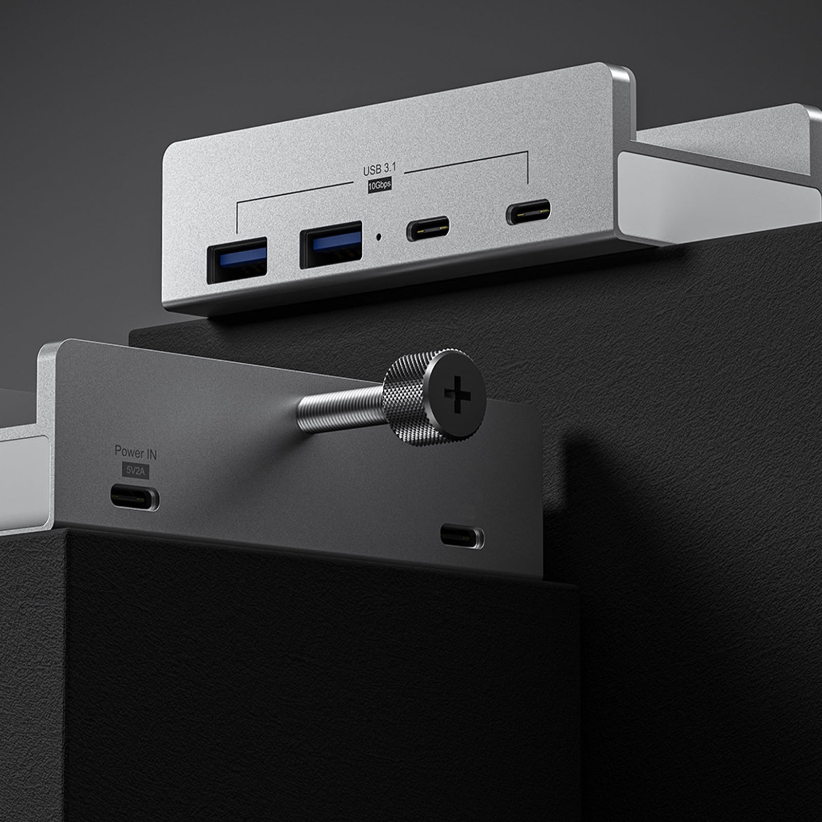 Aluminum Type C 4 Port USB 3.1 Hubs Phone Holder Power Adapter Splitter 10Gbps USB C Docking Hubs Aluminum Clamp Dock
