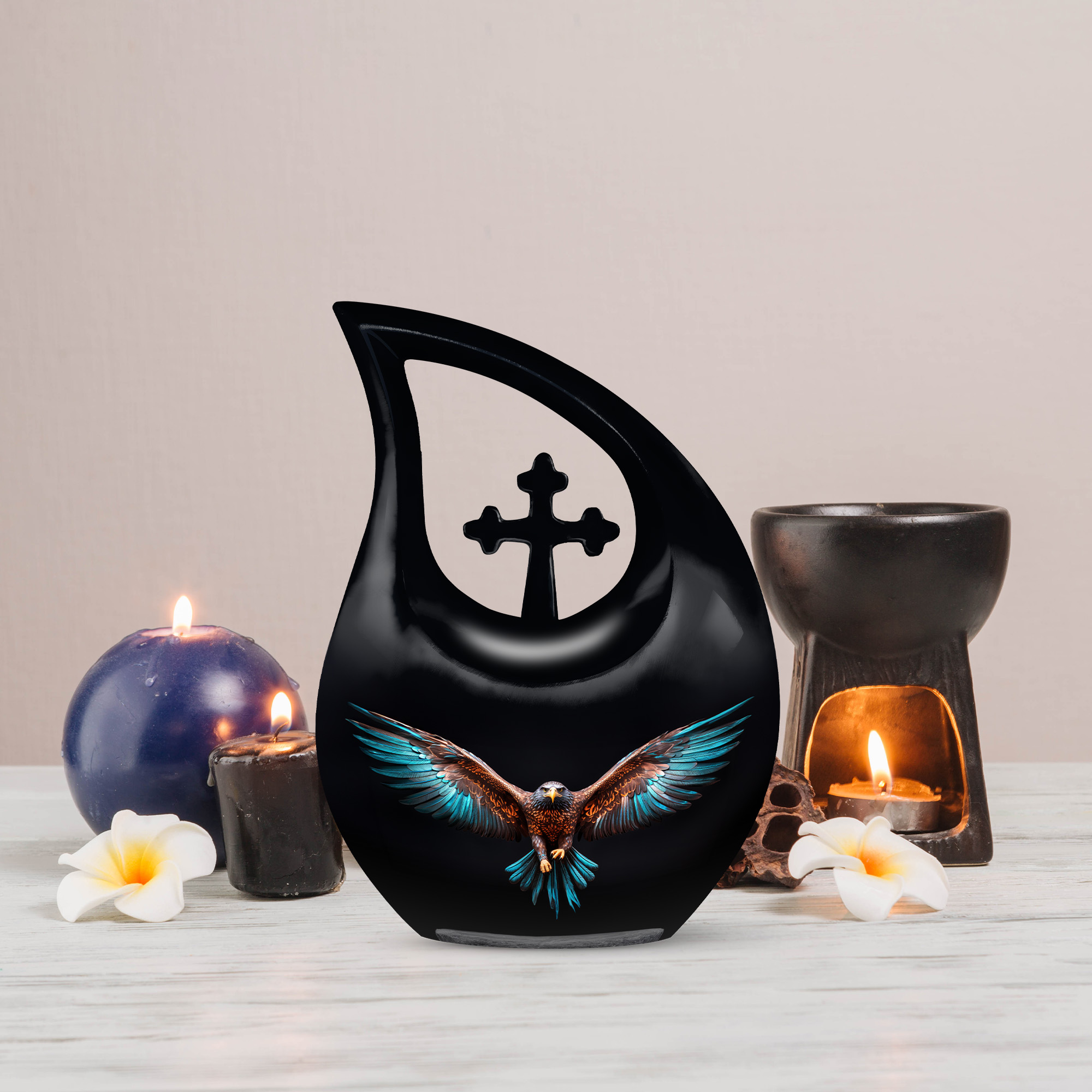 MUKTIVE Blue Eagle Cremation Urns for Men and Women - Large Cross Drop Funeral Urn for Grandmother & Grandfather - Urn for Human Ashes, Holds 180 Cubic - Memorial Gifts for Loss of Mom, 10 Inch