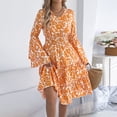 thumbnail image 3 of BRGZLK Women's Floral Dress Summer Trendy Long Sleeve V-Neck Empire Waist Midi Dress Soft Loose Comfortable Solid Color Flowy Wedding Guest Dresses Orange M, 3 of 6