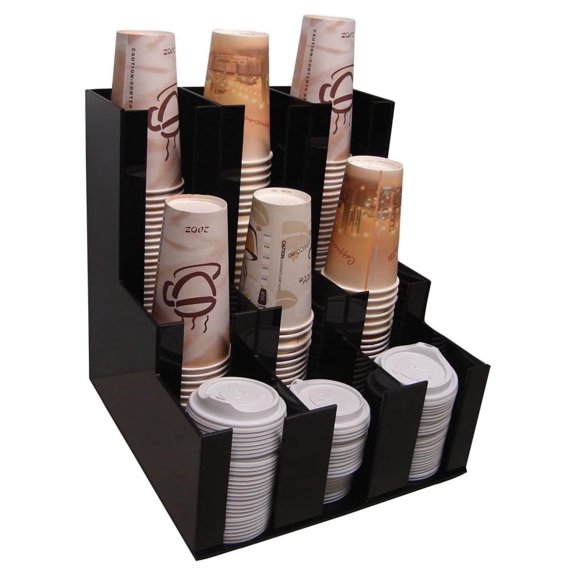 Exlonjet Verticle Coffee Cup Dispenser and Lid Holder Condiment Stirrer, Sugar Cup Caddy Organizer and Display Your Coffee Station Counter with 3wx3d (1008) 12"x12"x12"