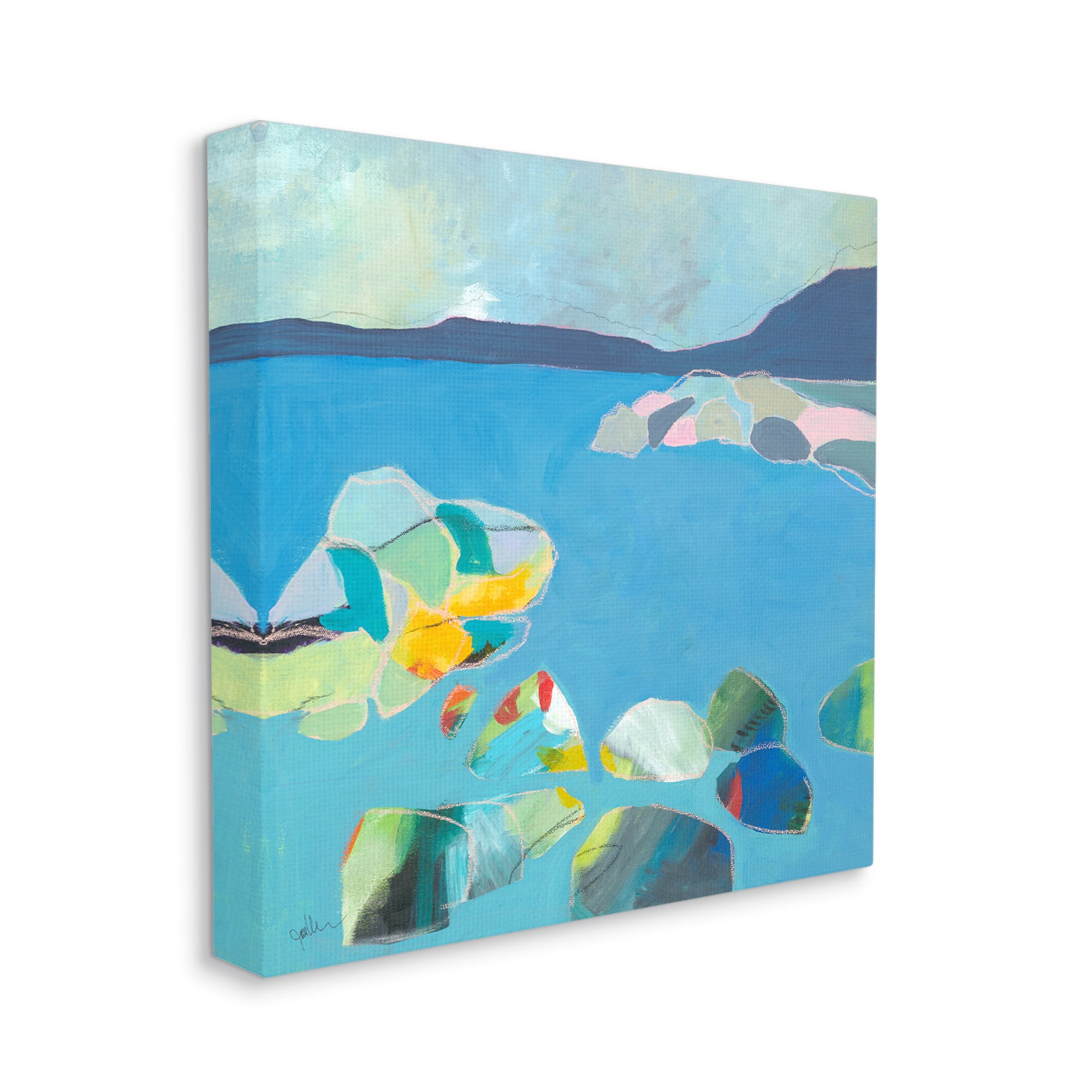 Stupell Industries Contemporary Rocks in Bay Landscape Painting Gallery Wrapped Canvas Art Print Wall Art, 36 x 36