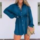 thumbnail image 3 of Conjunto de blusa y pantalones cortos con cuello de solapa para mujer blusa informal con botones pantalones cortos traje de uso diario, 3 of 6