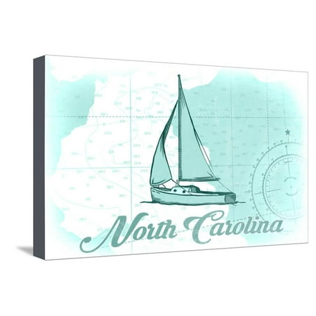 North Carolina - Sailboat - Teal - Coastal Icon Stretched Canvas Print Wall Art By Lantern (Best Coastal Cities In North Carolina)